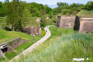 Vue sur le 1er fossé de la citadelle Vauban depuis le sentier pédagogique de Neuf-Brisach