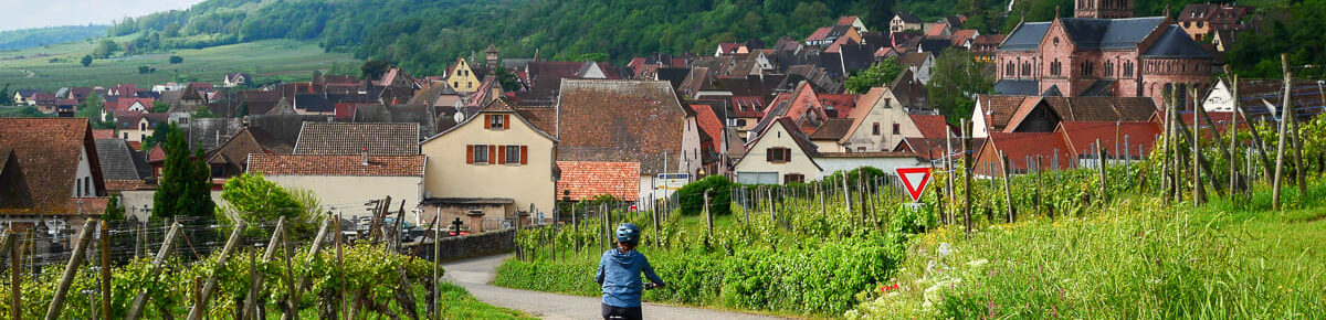 Balade à vélo électrique sur la Route des Vins avec Alsa Cyclo Tours 1 Circuit vélo dans le vignoble près de Gueberschwihr