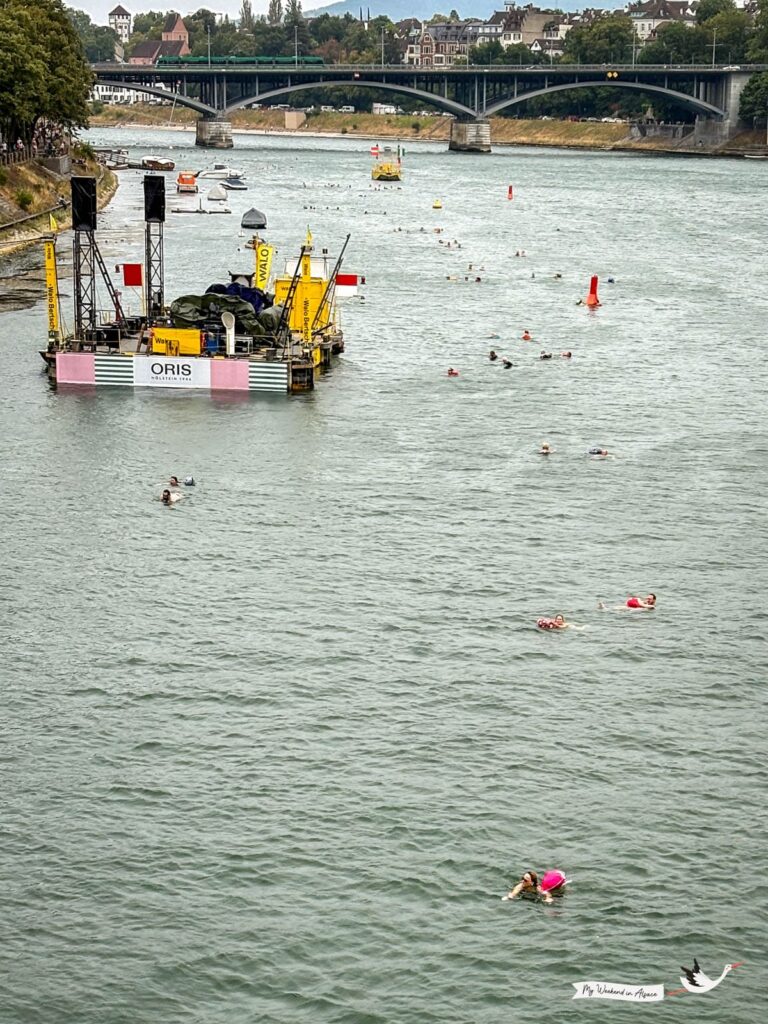 Baigneurs dans le Rhin l'été à Bâle
