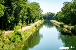 Cycliste le long du canal du Rhône au Rhin
